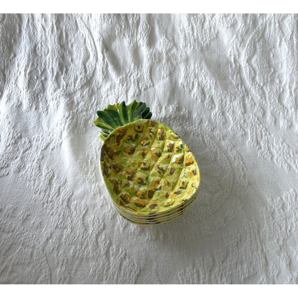 Set Of 6 Pineapple MELAMINE Appetizer Snack Plates Set Outdoor Collection
